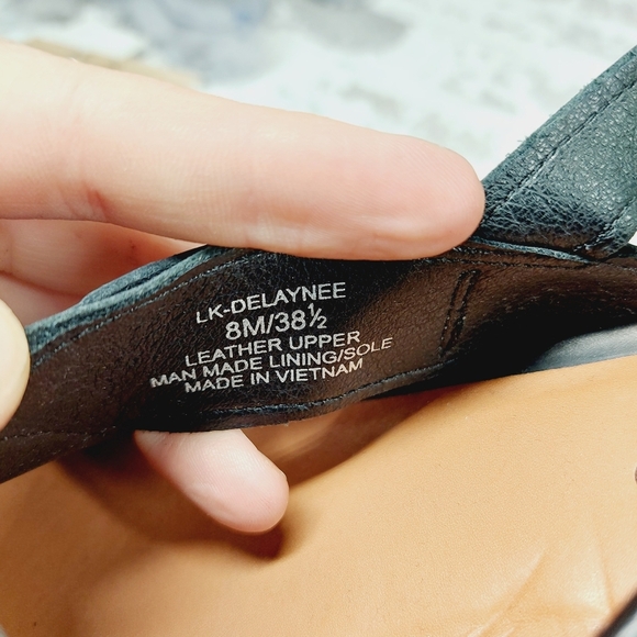 NEW Lucky Brand Delaynee Black Leather Slingback Open Toe Platform Sandals E447 - Picture 12 of 13